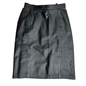80s Opus Leather Skirt Womens Size X-Small Black Straight Argentina Snap Zip EUC
